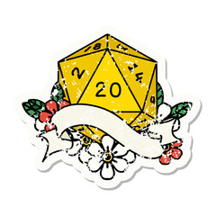 natural twenty D20 dice roll grunge sticker