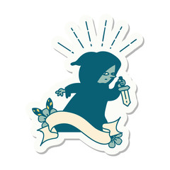 sticker of tattoo style assassin with knife