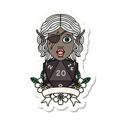 elf rogue character with natural twenty dice roll sticker