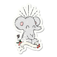 grunge sticker of tattoo style cute elephant