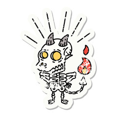 grunge sticker of tattoo style skeleton demon character