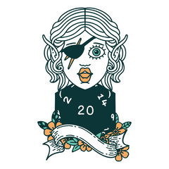 elf rogue with natural twenty dice roll illustration