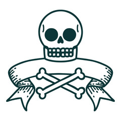 tattoo with banner of a skull and bones