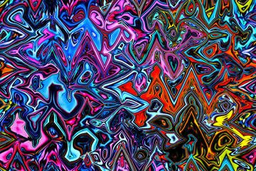 Abstract multicolored background design of zigzag and swirls.