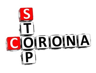 Stop Coronavirus COVID-19. 3D red-white crossword puzzle on white background. Corona Virus Creative Words.