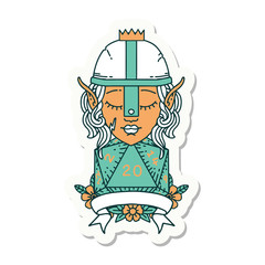 elf fighter with natural 20 dice roll sticker
