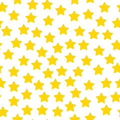 Yellow stars in a chaotic manner on a white isolated background. Children's vector and stock illustration. Apply for printing on fabric, wallpaper, print on clothes and illustrations for books.