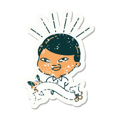 grunge sticker of tattoo style happy businessman