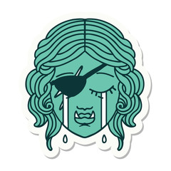 crying half orc rogue character face sticker