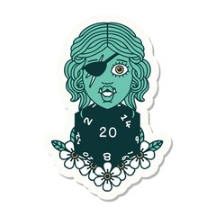 half orc rogue with natural twenty dice roll sticker