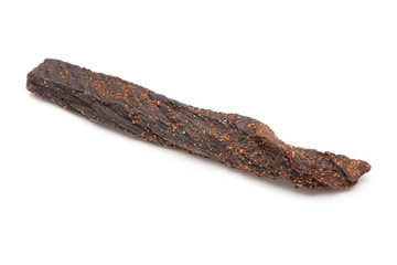 Beef Biltong, South African Beef Jerky isolated on a white studio background.