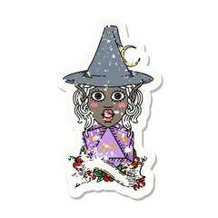 elf mage character with natural twenty dice roll illustration