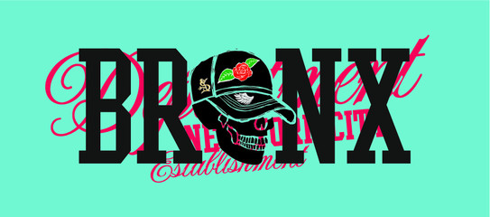American college style Bronx skull print and embroidery graphic designs vector art