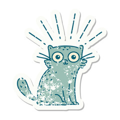 grunge sticker of tattoo style surprised cat