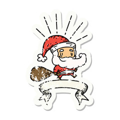 grunge sticker of tattoo style santa claus christmas character with sack