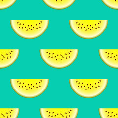 Vector watermelon seamless pattern. Slice of watermelon on turquoise background. Colorful vector illustration gradient fill in flat style.