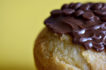 Chocolate chip muffin close up 
