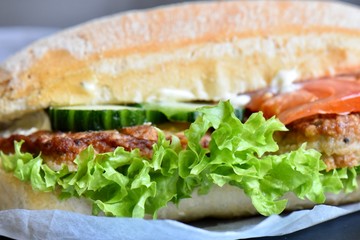 grilled beef burger with salad
