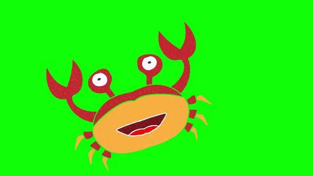 crab hand drawn green screen. floating loop animation