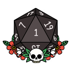 natural one dice roll with floral elements illustration