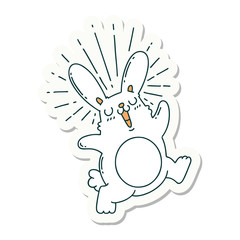 sticker of tattoo style prancing rabbit