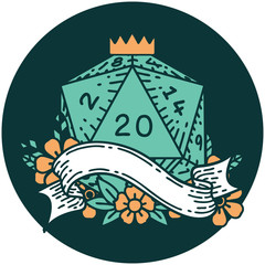natural twenty D20 dice roll icon