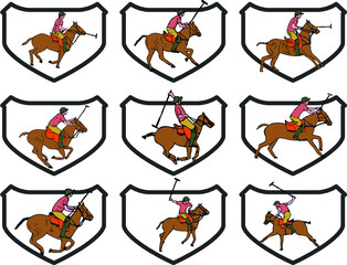 College Polo player embroidery badge graphic design vector art