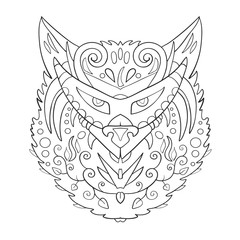 Wolf head on a white background. Print. Zen doodles. Vector illustration