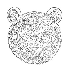 Bear head on a white background. Print. Zen doodles. Vector illustration