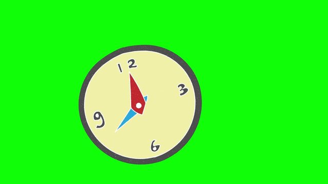 clock hand drawn green screen. floating loop animation