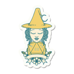 human witch with natural twenty dice roll sticker