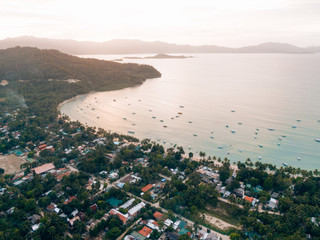 Fototapeta premium Aerial Landscape shot of the city of Port Barton, Palawan, Philippines