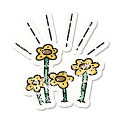 grunge sticker of tattoo style flowers growing