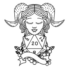 tiefling with natural twenty dice roll illustration