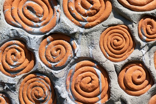 Background Wall With Peeling Paint And Clay Spirals