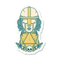 crying human fighter with natural one D20 roll sticker
