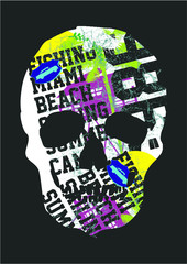 Skull tshirt print and embroidery graphic design vector art