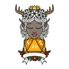 elf druid character with natural 20 dice roll illustration