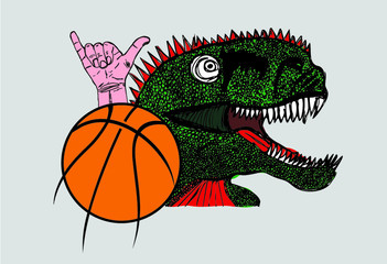 California College Basketball Dinosaur themed embroidery badge graphic design vector art
