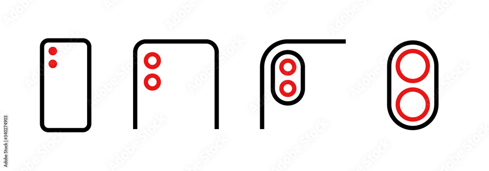 Wall mural set of module dual camera different scale icons. editable line vector.