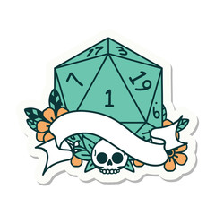 natural one d20 dice roll sticker