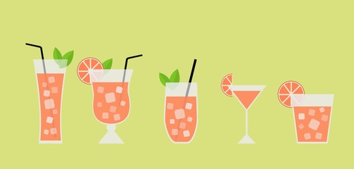a set of grapefruit juice drink 