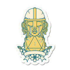 crying orc fighter character with natural one D20 roll sticker