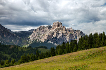 Fototapeta premium A view of Dolomites Alps, Arabba in the province of Belluno in the region of Veneto, Italy