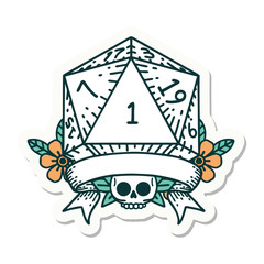 natural one d20 dice roll sticker