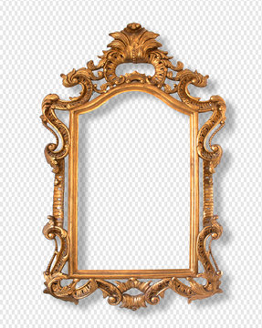 Golden picture frame isolated on transparent