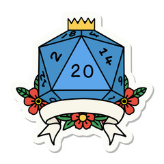 natural 20 critical hit D20 dice roll sticker