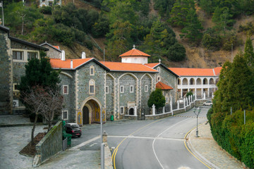 Fototapeta na wymiar Facade of Kykkos Monastery in the mountains