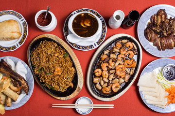 Table with traditional chinese food.