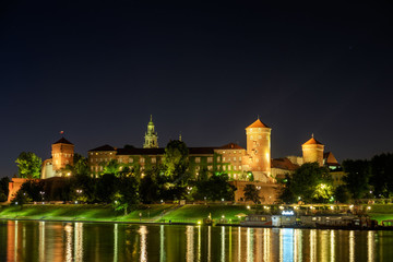 Krakow - Wawel castle at night. Poland Europe.
